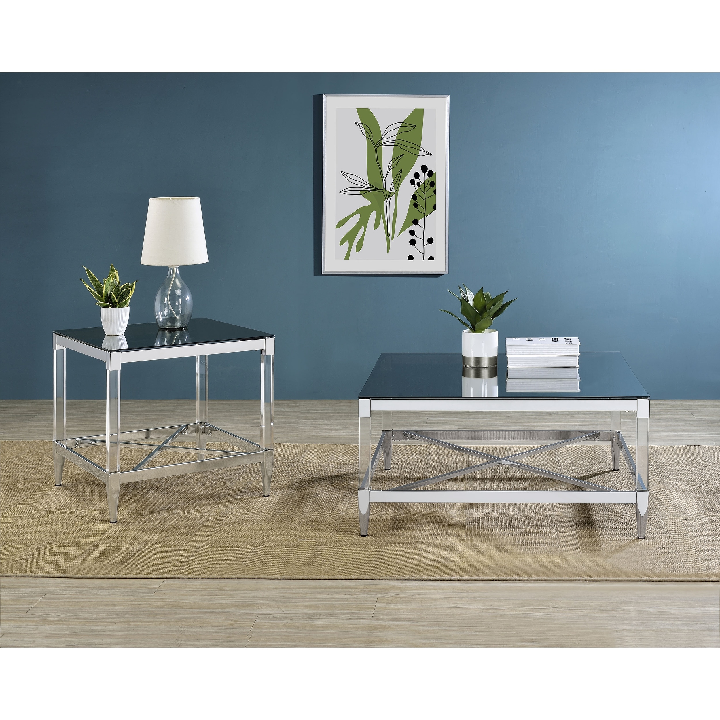 Lindley Square Coffee And End Table Set Chrome