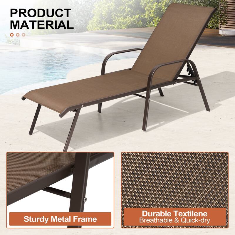 Outdoor Chaise Lounge Set Lounge Chairs with Adjustable Back and Sunbrella Fabric Cushions