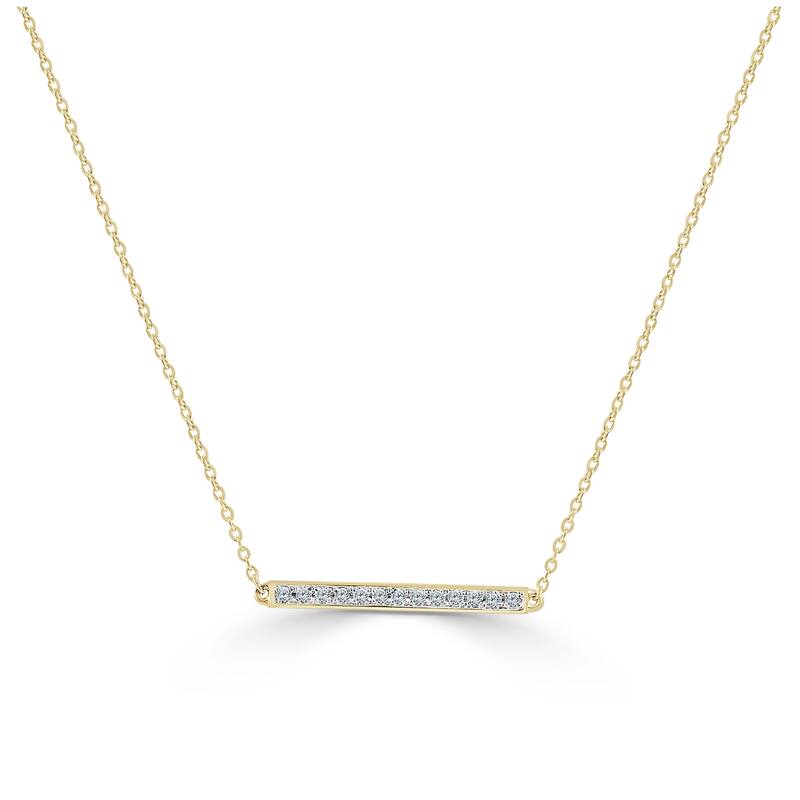 Joelle Collection Diamond Bar 14K Gold Necklace - Horizontal Diamond Bar With Gold Chain Available in Pink, White, Yellow - Yellow