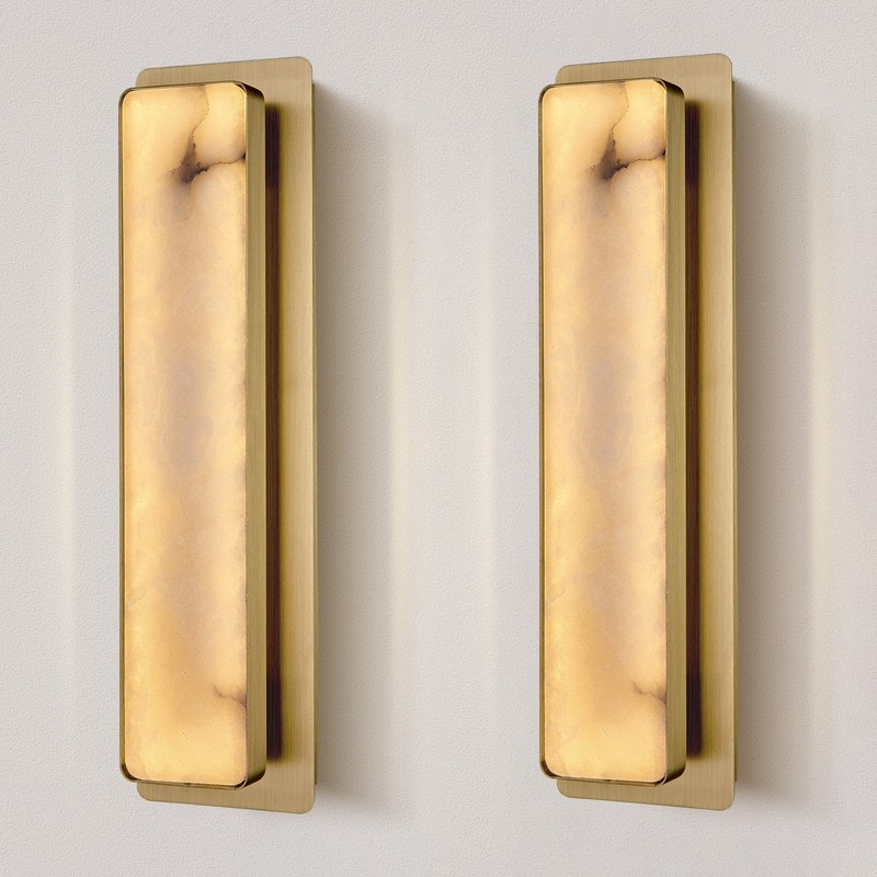 KAYLA 1-Light Gold LED Wall Sconce, Natural Alabaster Wall Sconce,Outdoor Sconce Rectangular Bedside Wall Lighting