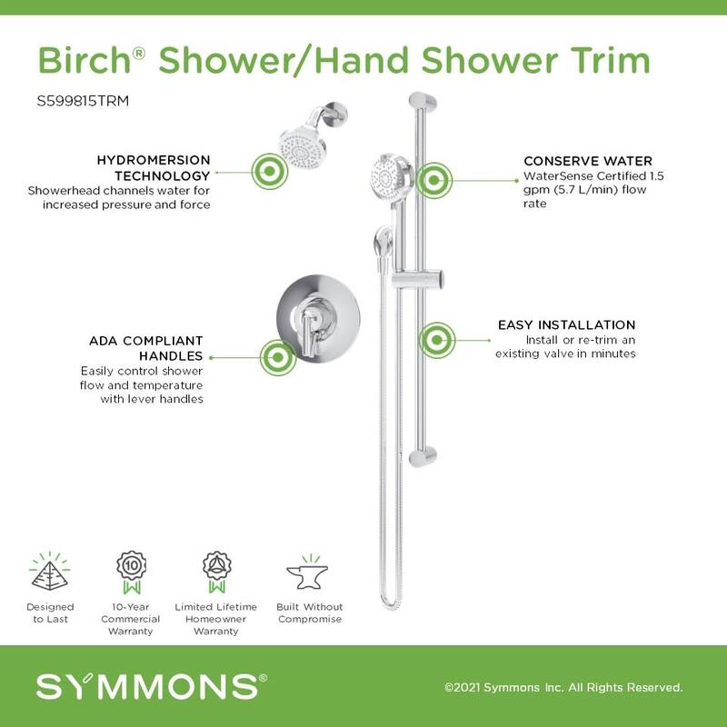 Symmons S599815TRM Birch Shower Only Trim Package with 1.5 GPM Single