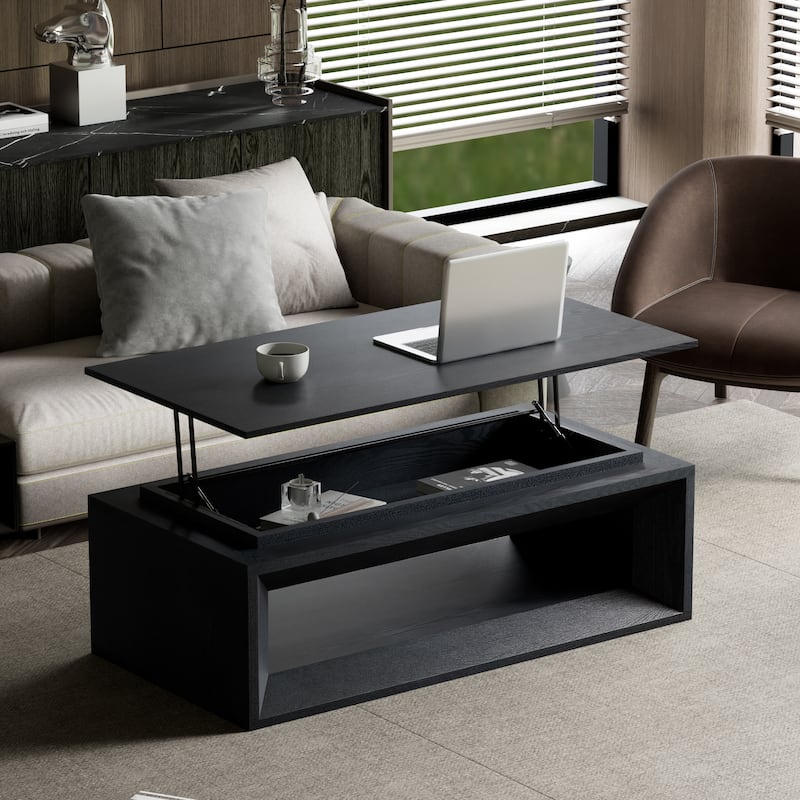 43.3" Lift Top Rectangle Coffee Table with Storage, Coffee Table with Floating Tabletop, Convertible Rising Tabletop