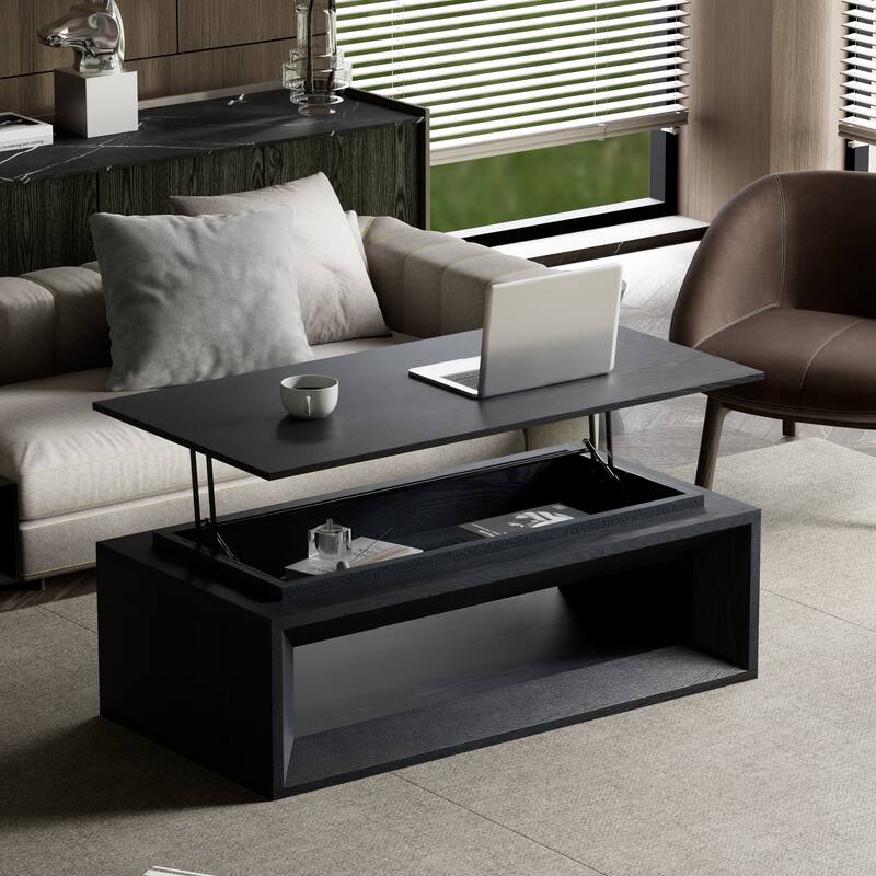 43.3" Lift Top Rectangle Modern Wood Veneer MDF Coffee Table with Storage