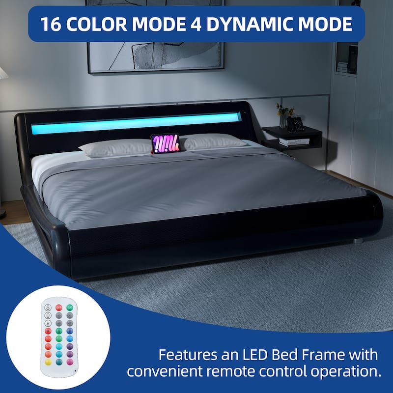 Moasis King Design Model PU Upholstered Led Bed Frame