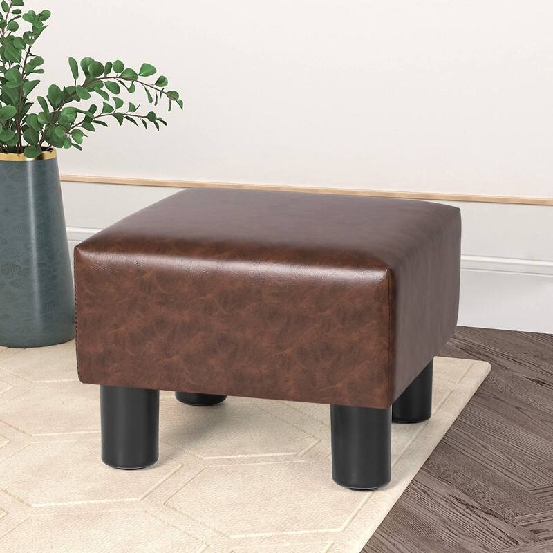 Adeco Footrest Square Ottoman Stool PU Leather Seat Chair Footstool