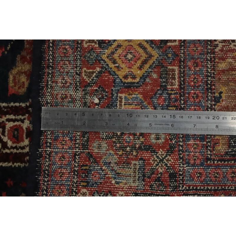 Hand Knotted Oriental 100% Wool Carpet Traditional Floral Navy Blue & Blues Senneh Area Rug - 6' 5'' X 4' 3''