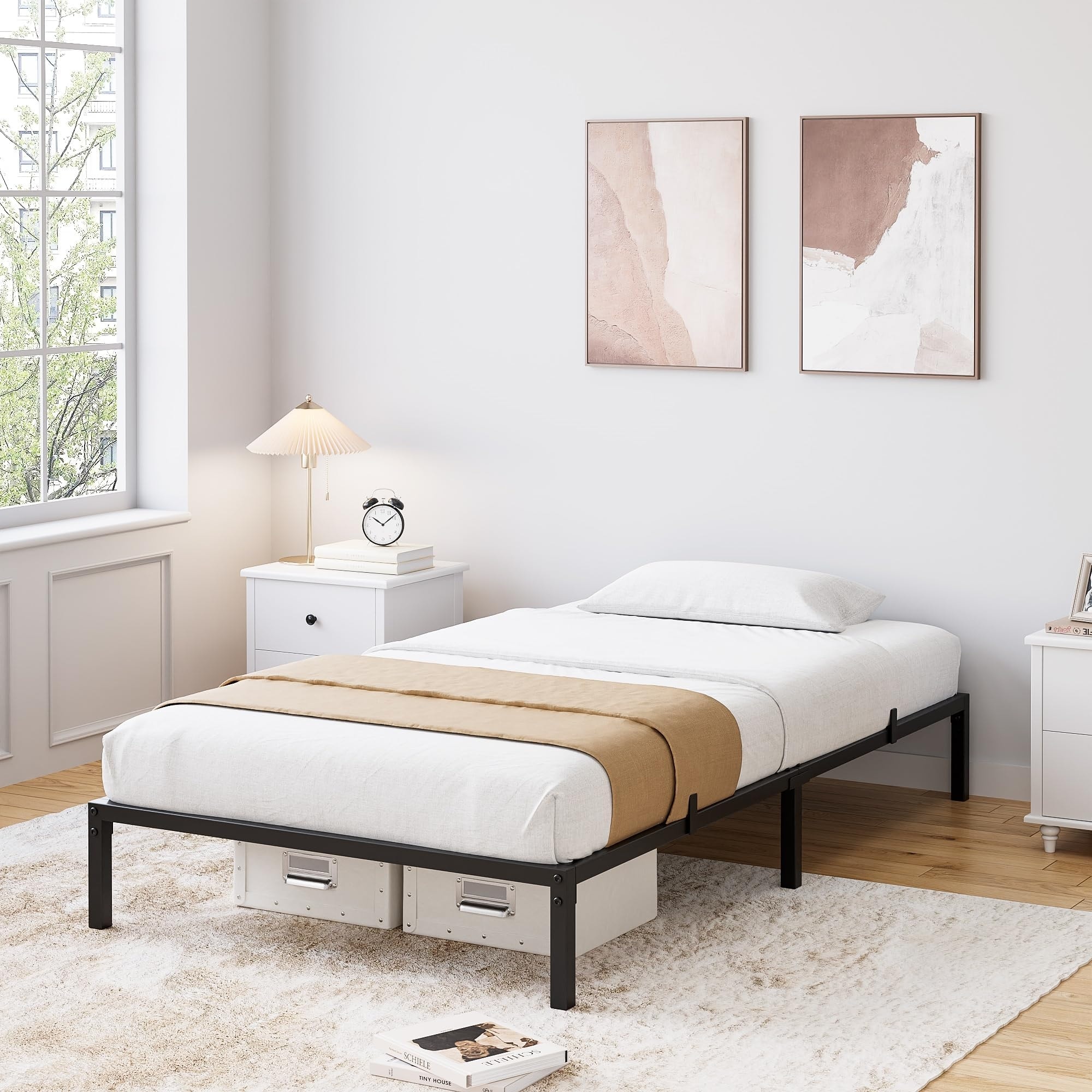 Metal Bed Frame Twin Platform Bed Frame No Box Spring Needed, Sturdy Heavy Duty Bed Frame, Easy Assembly