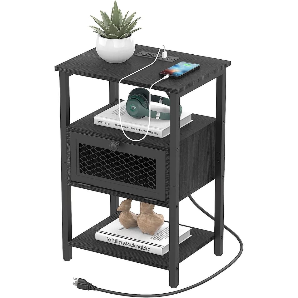 Nightstand with Charging Station, Drawer