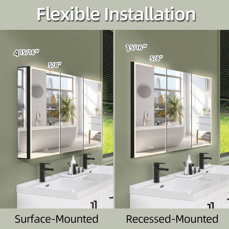 60'' W 30'' H Recessed Frameless Medicine Cabinet Mirror 9 Adjustable