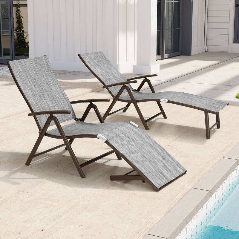 Outdoor Aluminum Folding Recliner Adjustable Chaise Lounge Chairs - See Picture