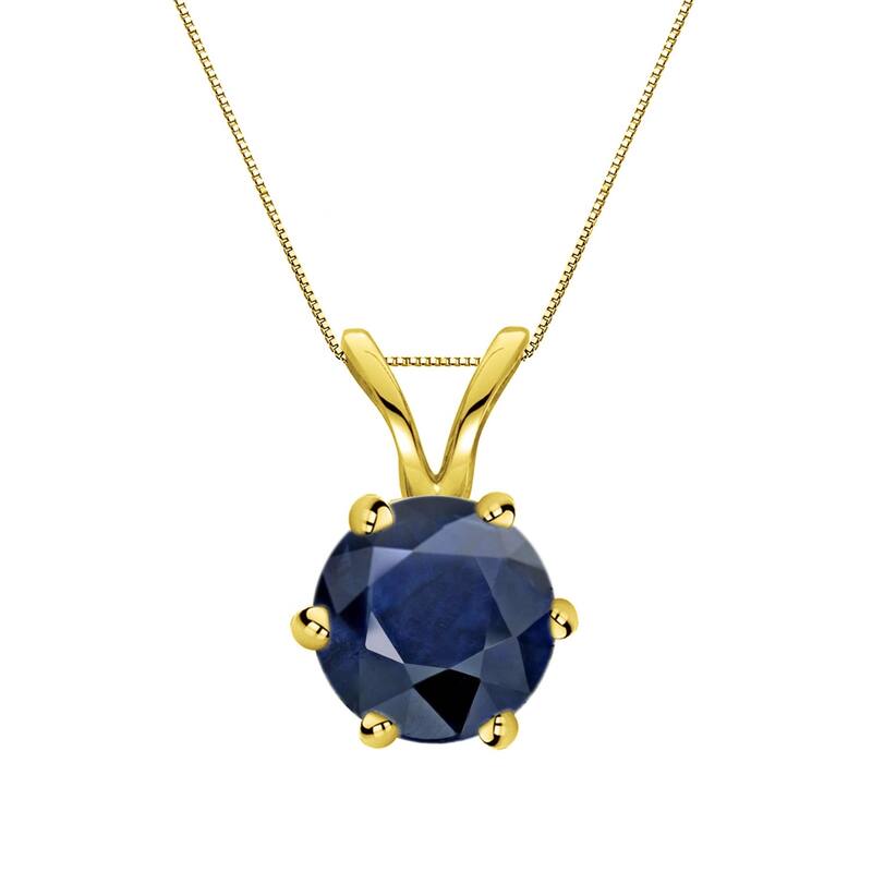 Auriya 14k Gold Blue Sapphire Solitaire Necklace 1ctw 6-Prong - Yellow