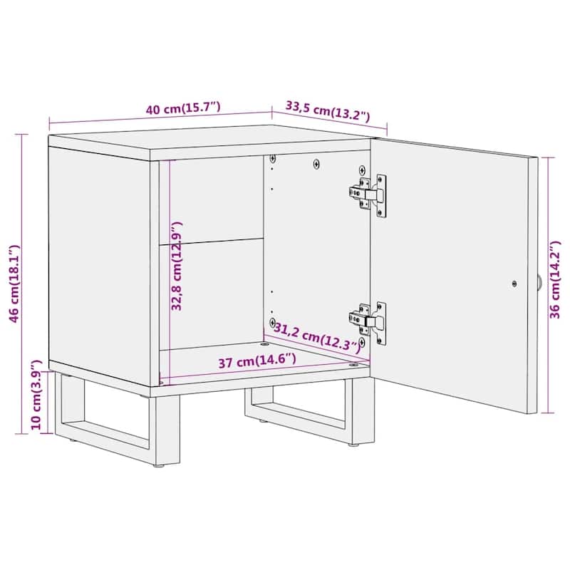 vidaXL Cabinet Nightstand End Table with Door Brown and Black Solid Wood Mango