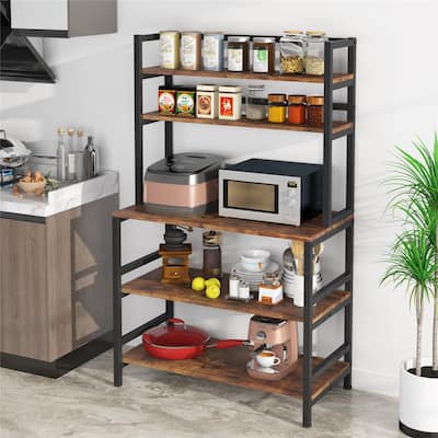 Brown/ Black 5-Tier Industrial Kitchen Bakers Rack Microwave Stand with Hutch,White Modern Kitchen Utility Storage Shelf