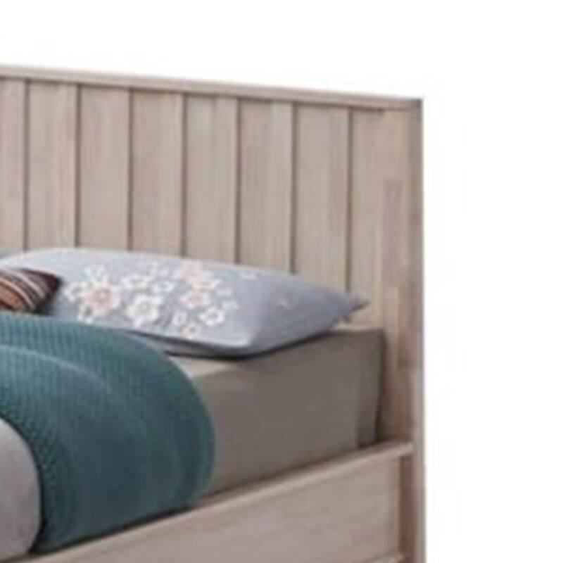 Vasu Full Size Bed, Reeded Headboard, Whitewash Solid Rubberwood