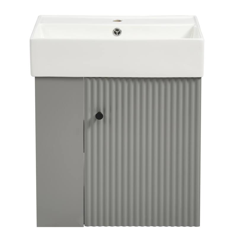 Floating Bathroom Vanity with Sink, Small Wall Mounted Bathroom Vanity, Bathroom Cabinet with Soft Close Door & Left Side Shelf