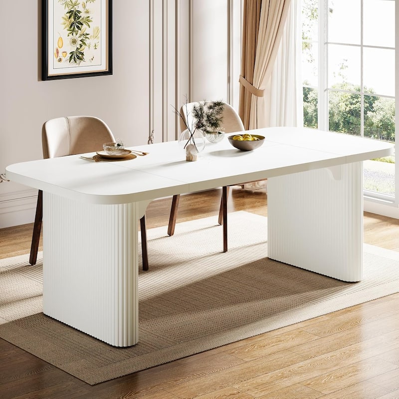 62-Inch Wood Dining Table for 4-6 People Modern Rectangular Kitchen Table for Dining Room Living Room - White