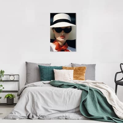 Wynwood Studio Canvas Fashion and Glam Matte Finished Makeup Doll II White and Dark Orange Glam Wall Art Canvas Print