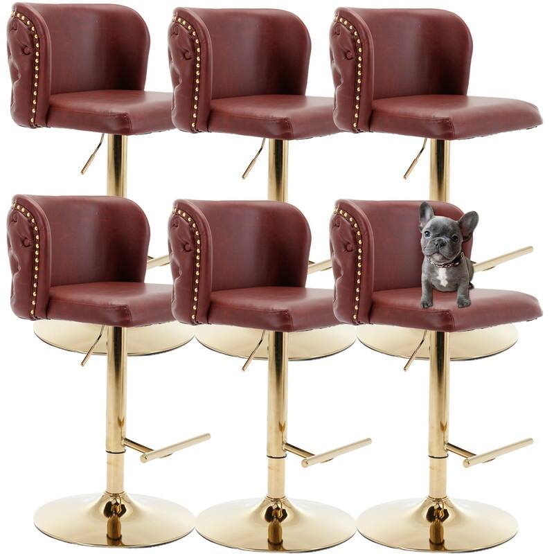 Modern Upholstered Swivel Adjusatble Height Leather Barstools Set of 6
