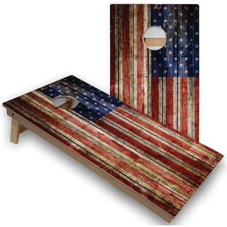 Solid Wood Cornhole Boards - American Flag Rustic Design