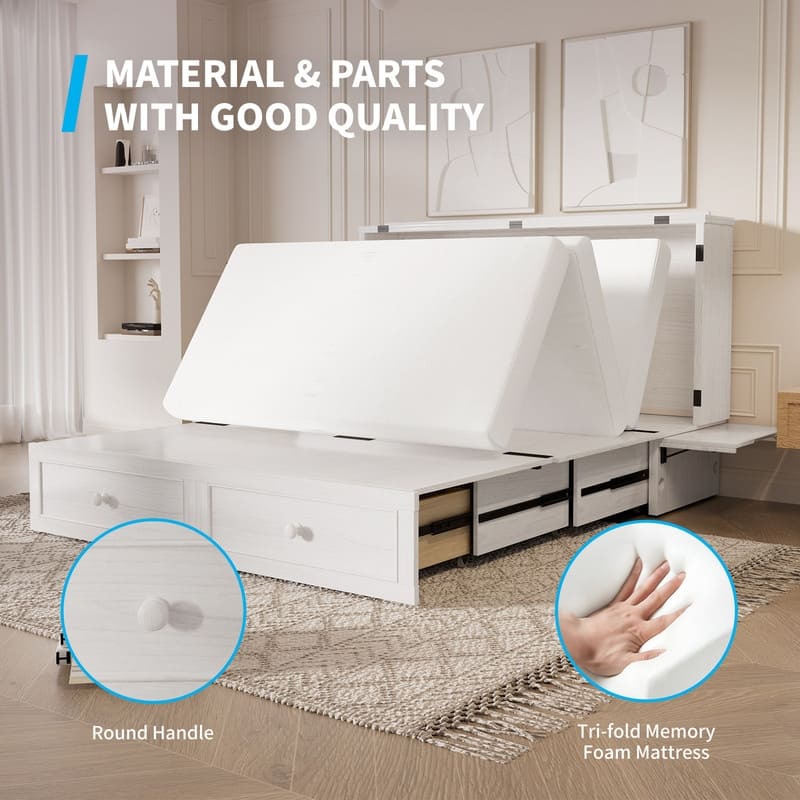 Mixoy Murphy Bed Chest with Mattress and Storage
