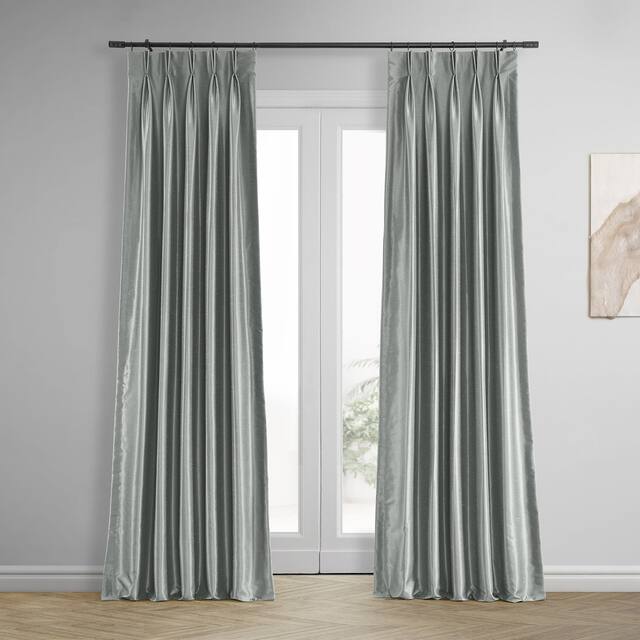 Exclusive Fabrics Solid Faux Dupioni Pleated Blackout Curtain Panel - 25 x 96 - Silver