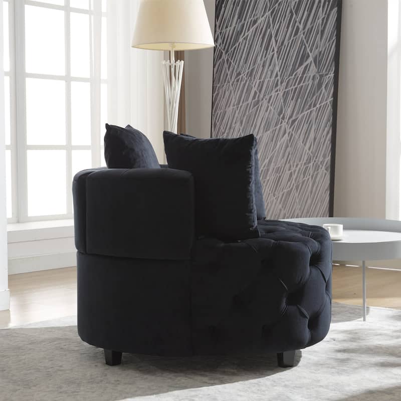 Black Modern 24" Velvet Upholstered Buttons Tufted Barrel Chair with Pillows