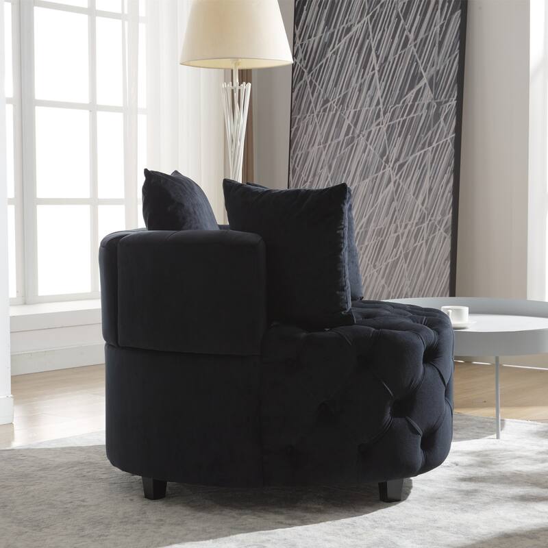 GDF Studio - Modern Velvet Upholstered Barrel Accent Sofa with Tufted Design for Living Room