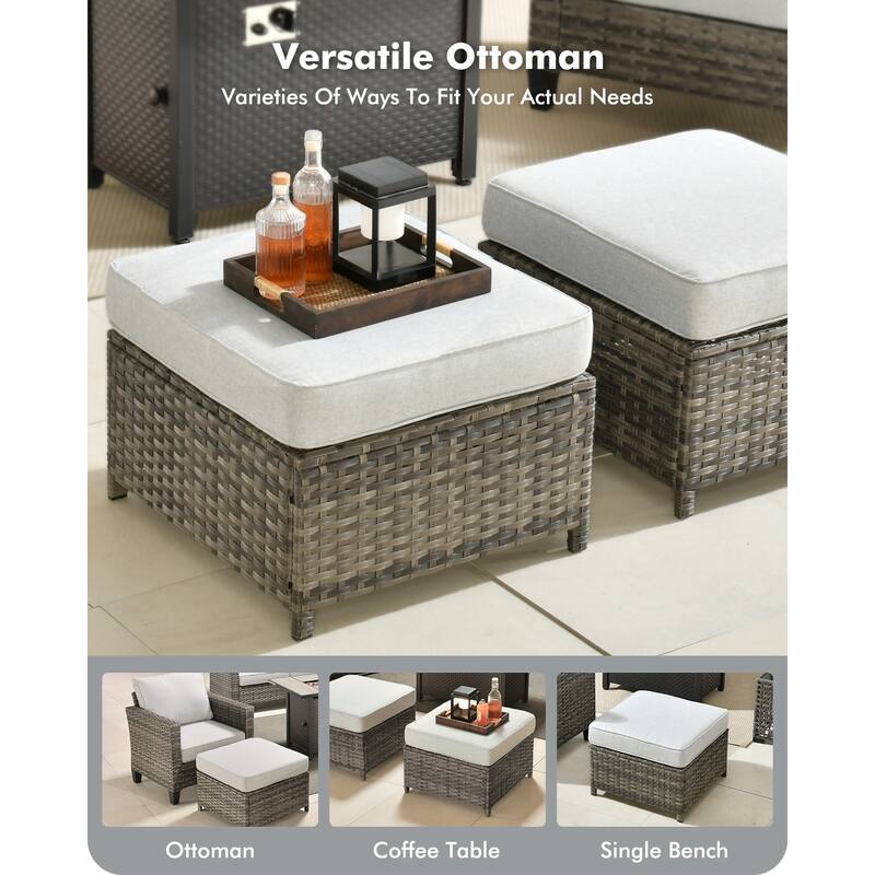 OVIOS 7 Pieces Patio Furniture Set with Solar-Powered Table & Fire Pit