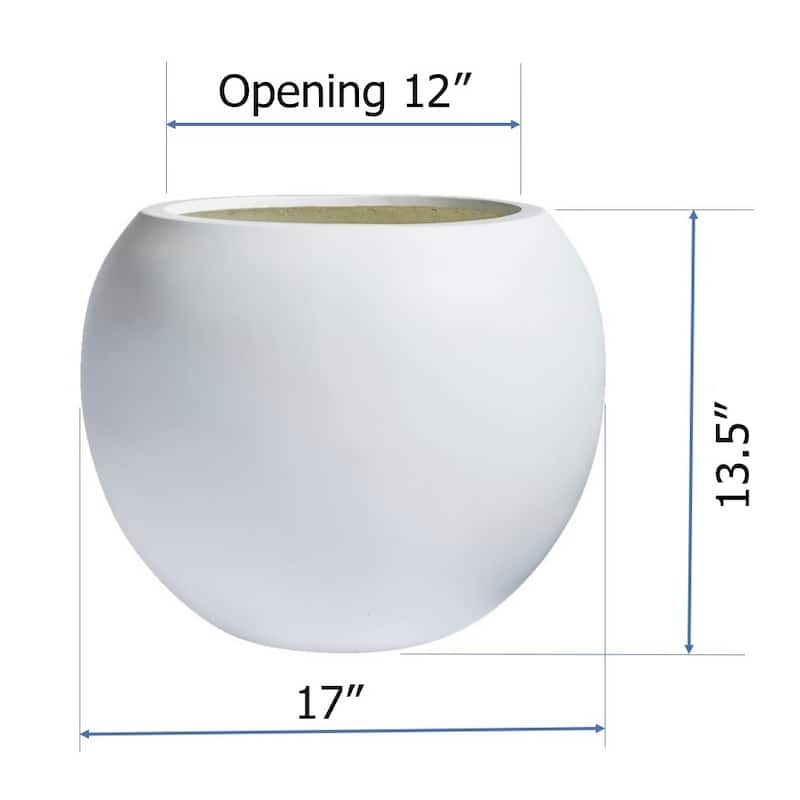 DreamPatio Riverside Fiberstone Modern Sphere Planter for Indoor/Outdoor - 17x17x13.5 - White