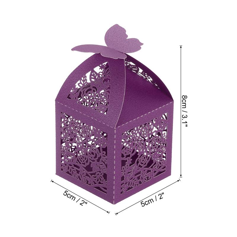 25Pcs Paper Hollow Rose Laser Cut Wedding Favor Candy Boxes - Purple
