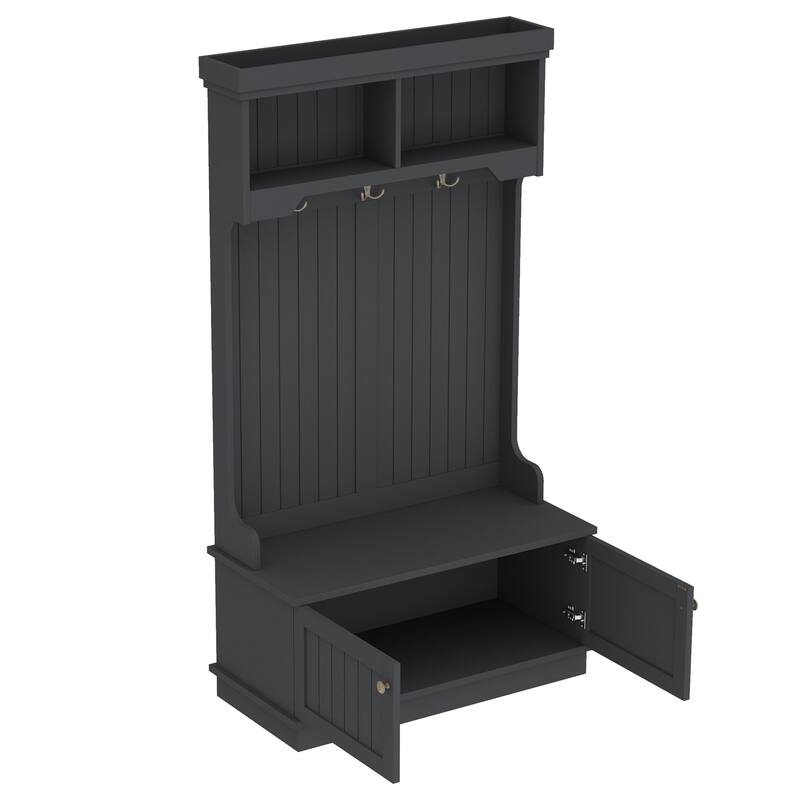 35.4" 4-in-1 Hall Tree with Bench, Shoe Storage, Hooks & Open Shelves, Entryway & Mudroom Organizer