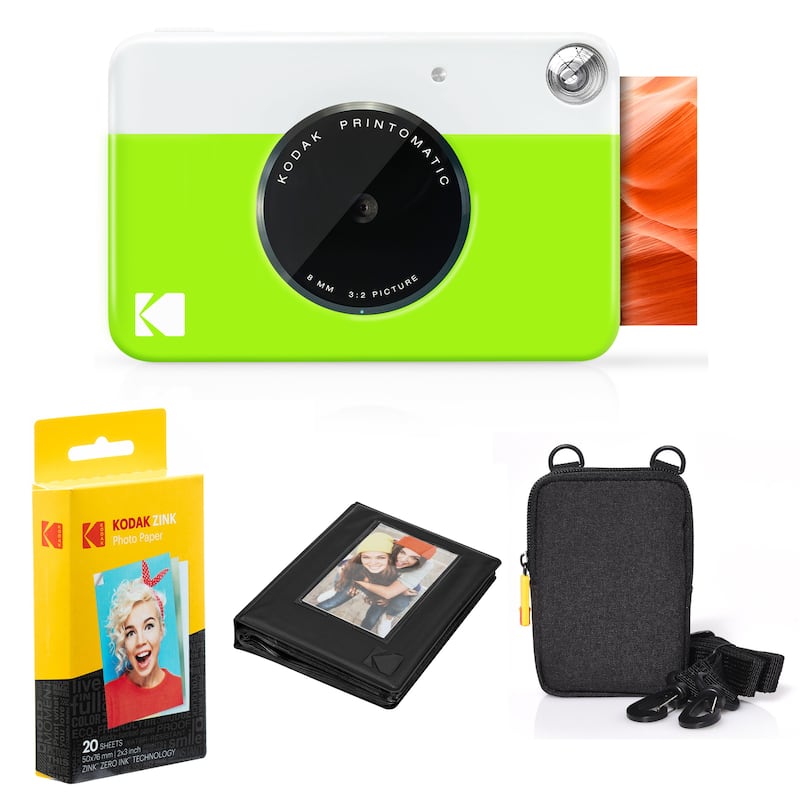 Kodak Printomatic Instant Camera Bundle w/ 20 Zink Sheets, Photo Album & Hanging Frames - N/A - Green