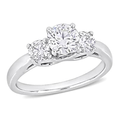 Miadora 14k White Gold 1 1/4ct TDW Diamond 3-Stone Classic Engagement Ring