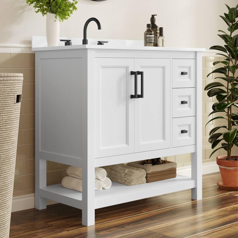 Bathroom Vanity with Sink, Open Storage, and Storage Drawers
