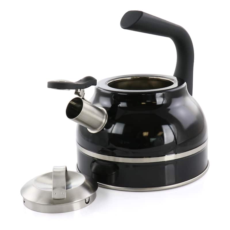 Kenmore Elite 2.3 Quart Stainless Steel Whistling Tea Kettle in Black