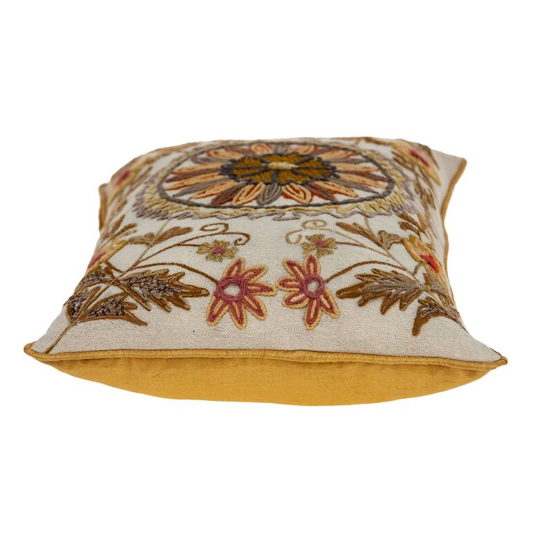 HomeRoots 14" X 20" Beige Zippered 100% Cotton Throw Pillow With Embroidery