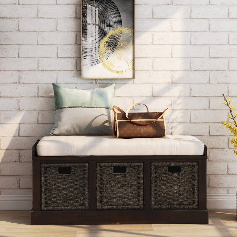 Nestfair Entryway Storage Bench with Cushion and Basket
