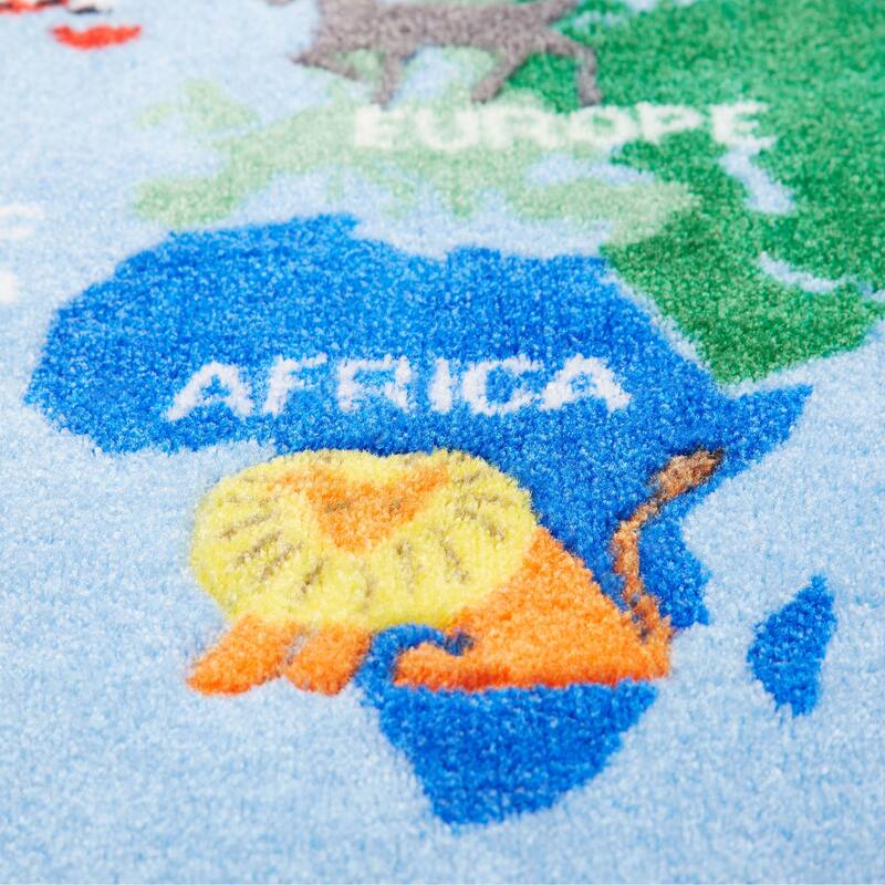 Eric Carle Elementary World Map Machine Washable Kids Area Rug