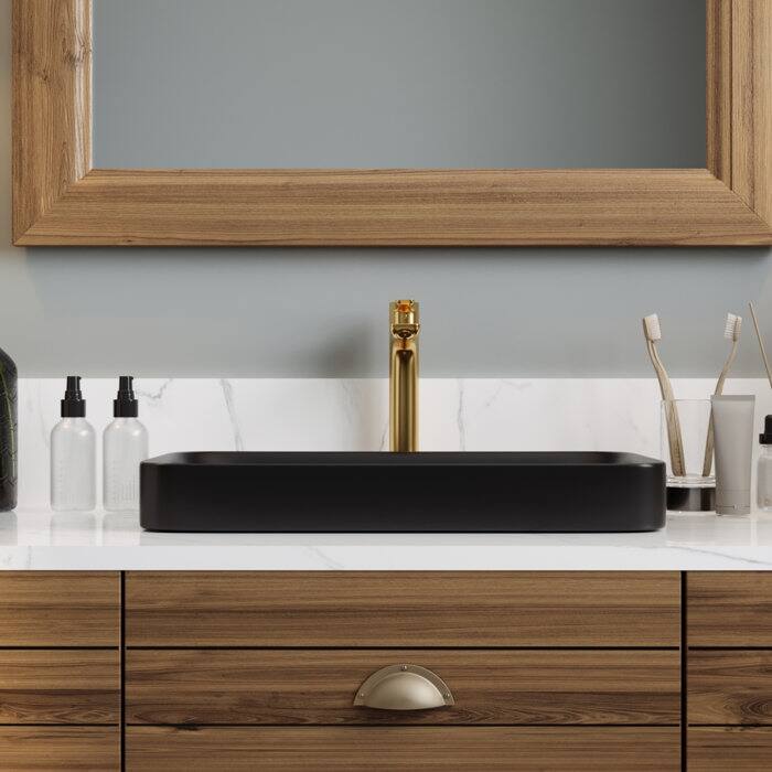 DeerValley Ally 12'' White Ceramic Rectangular Vessel Bathroom Sink
