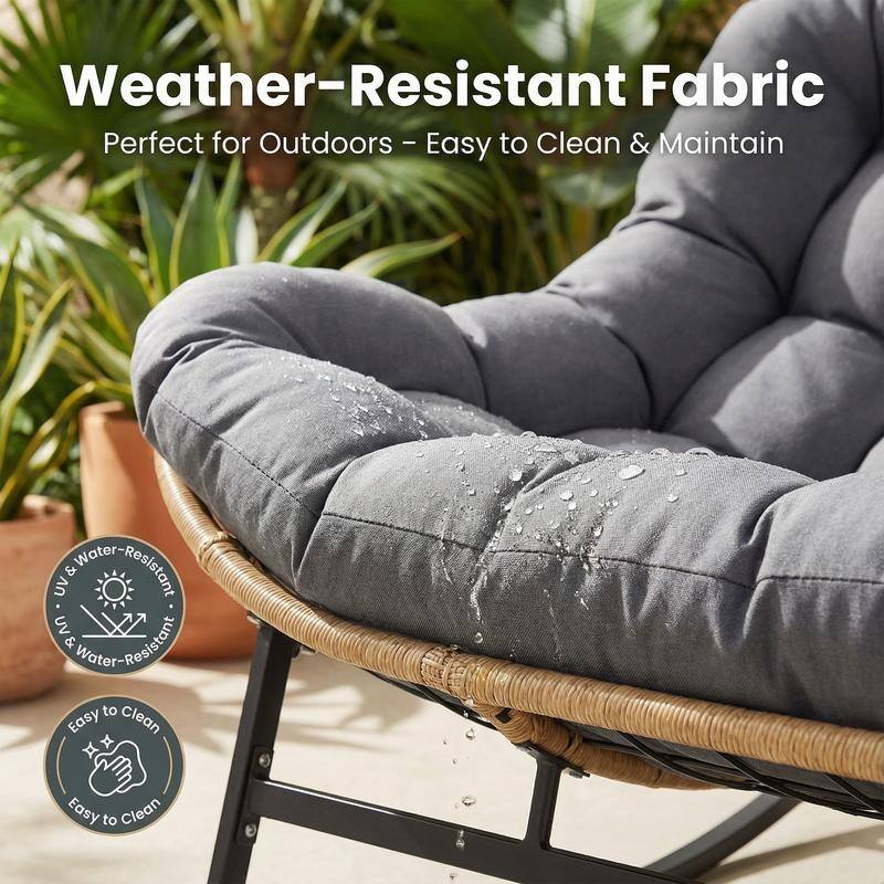 FINCATI Oversized Double Rocking Chair Outdoor Indoor, 40" D x 58" W Double Papasan Rocking Chair with Padded Cushion