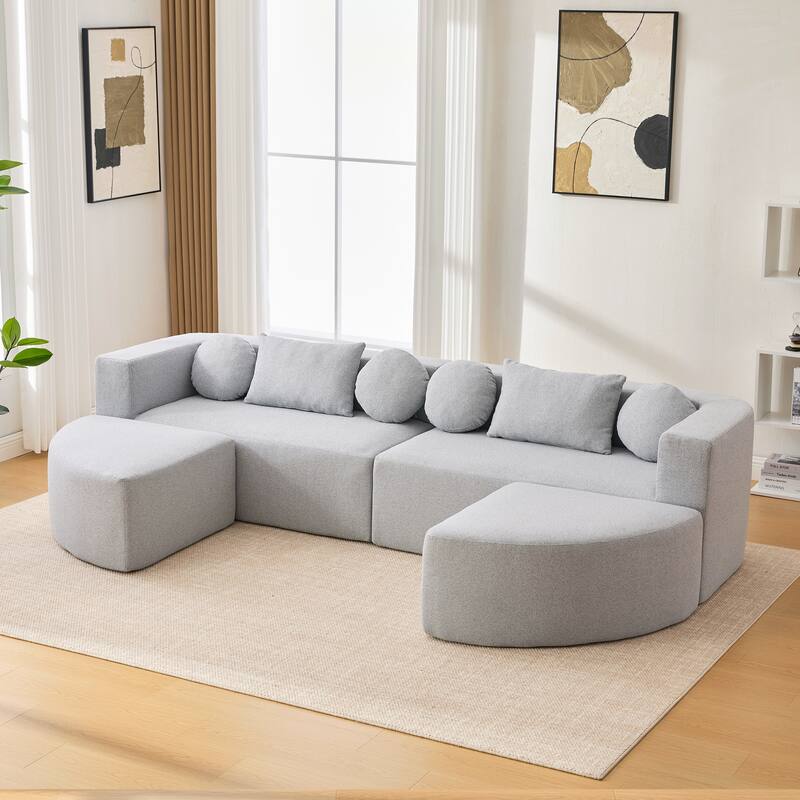 Roomfitters Modular Boneless Sectional Sofa Bed with Deep Seating and Curved Design for Living Room - Grey