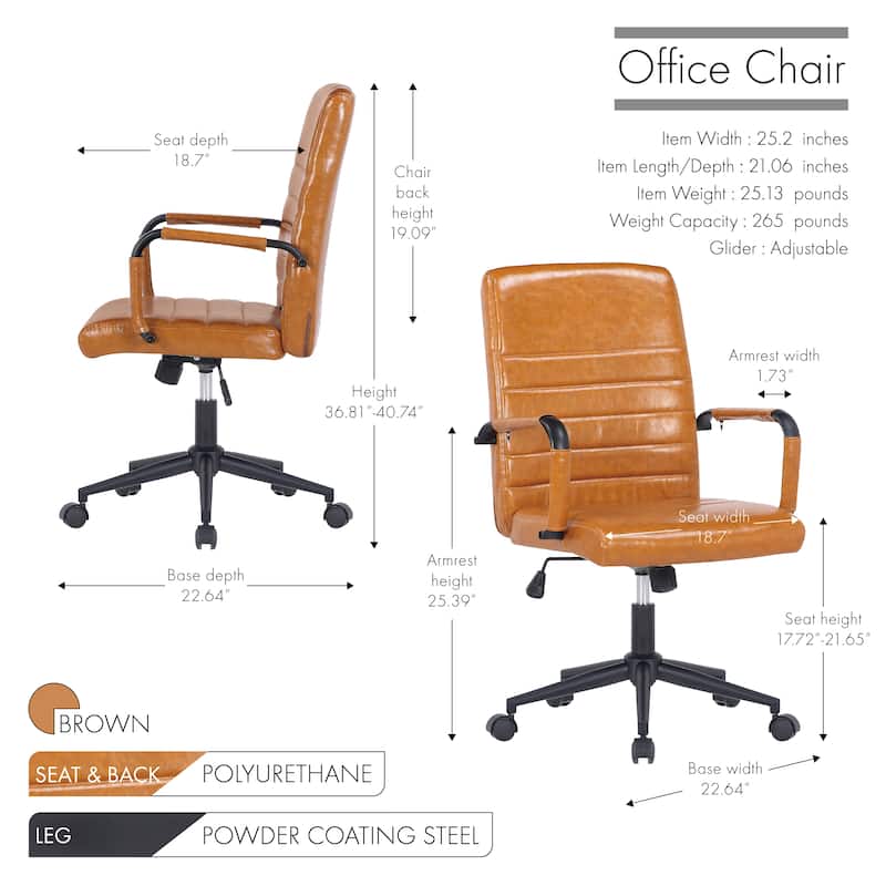 Porthos Home Francis Swivel Office Chair, PU Leather, Roller Wheels