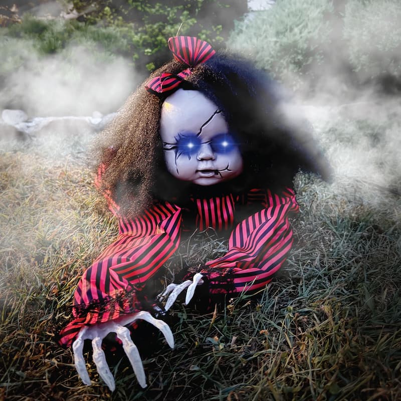 Haunted Hill Farm 44 In. Animatronic Crawling Baby Doll with Light-up Blue Eyes