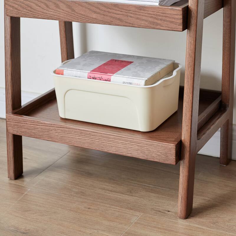 Walnut Finished Oak Wood Storage Ladder Shelf