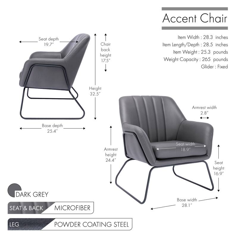 Porthos Home Haco Accent Chair, Microfiber Upholstery, Steel Sled Legs
