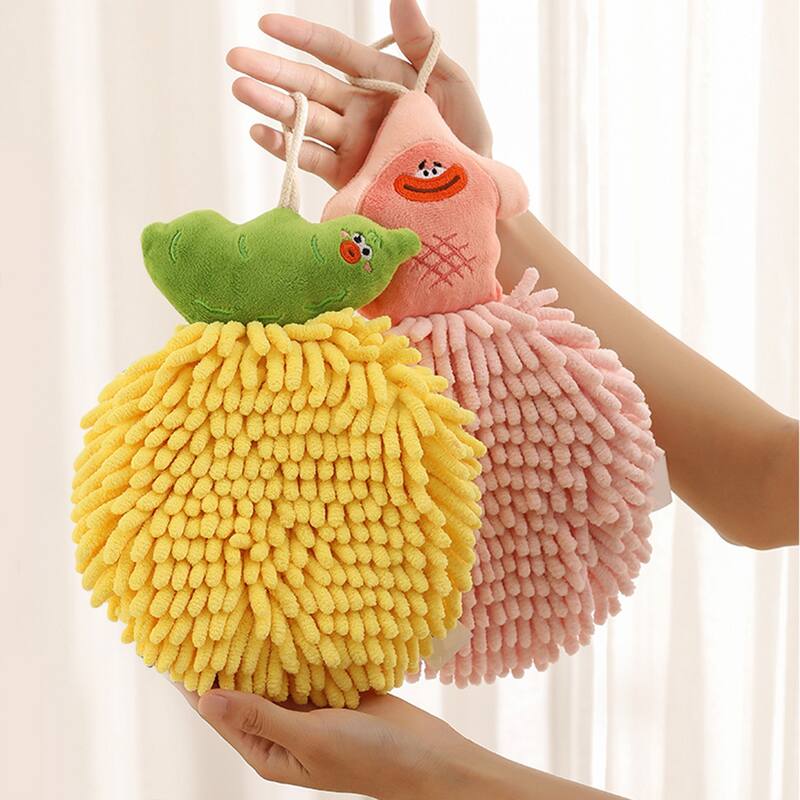 Cute Cartoon Fuzzy Ball Hand Towels, Soft and Quick Dry Decorative Hanging Hand Towel Set for Bathroom, Kitchen, Toilet