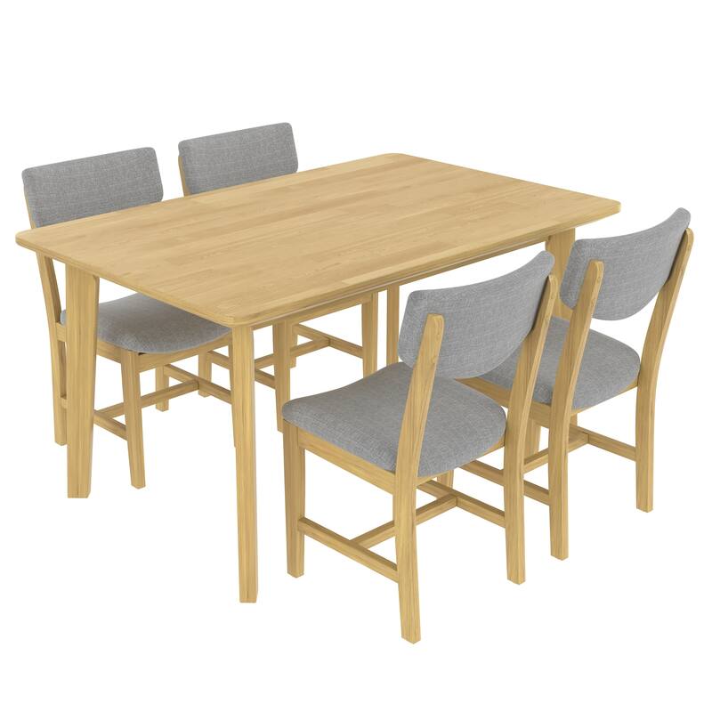 Rustic 5-Piece Farmhouse Dining Set - Solid Wood Table & 4 Upholstered Chairs for Kitchen, Dining Room