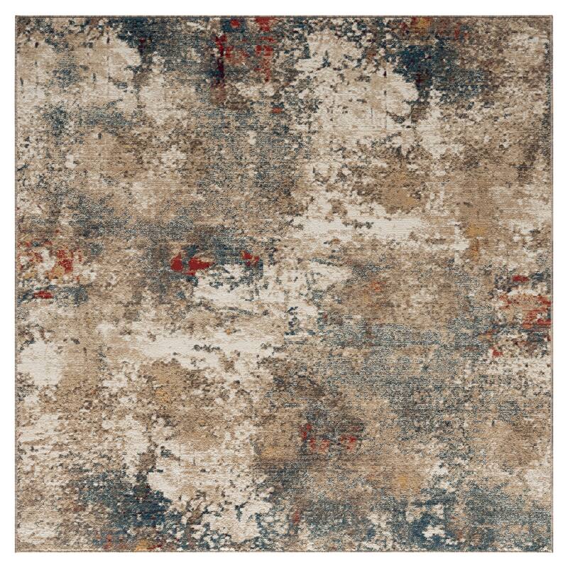 Porch & Den Hodes Distressed Sand Tones Geometric Area Rug - 6' Square - Sand