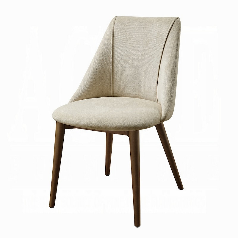 Iliana Side Dining Chair Set of 2, Beige Fabric, Tapered Brown Legs