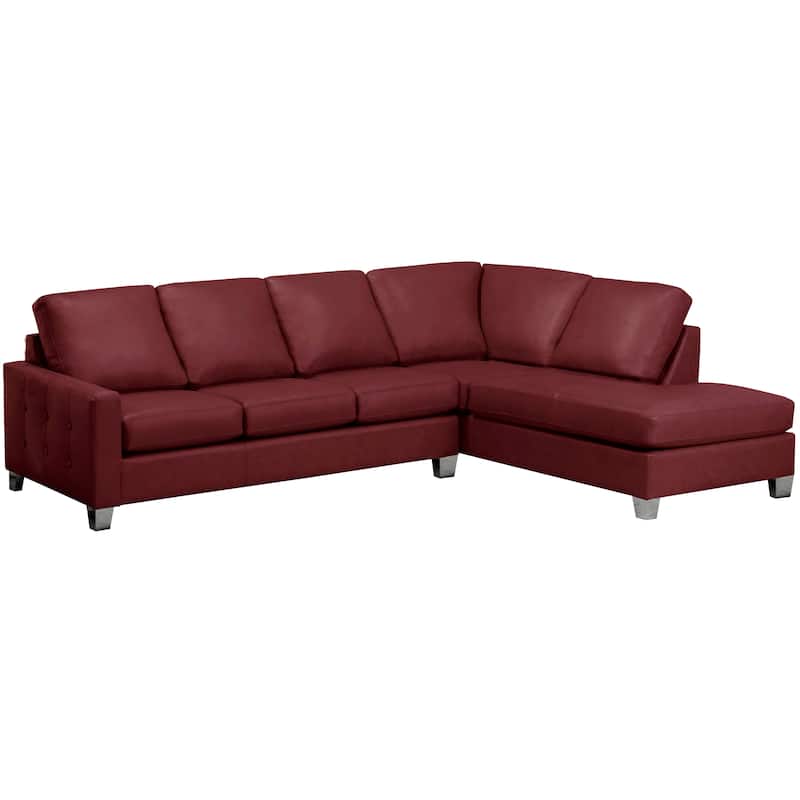Dean Top Grain Italian Leather Tufted Sectional Sofa - 107 x 85 x 35 x 34 - Maroon Red